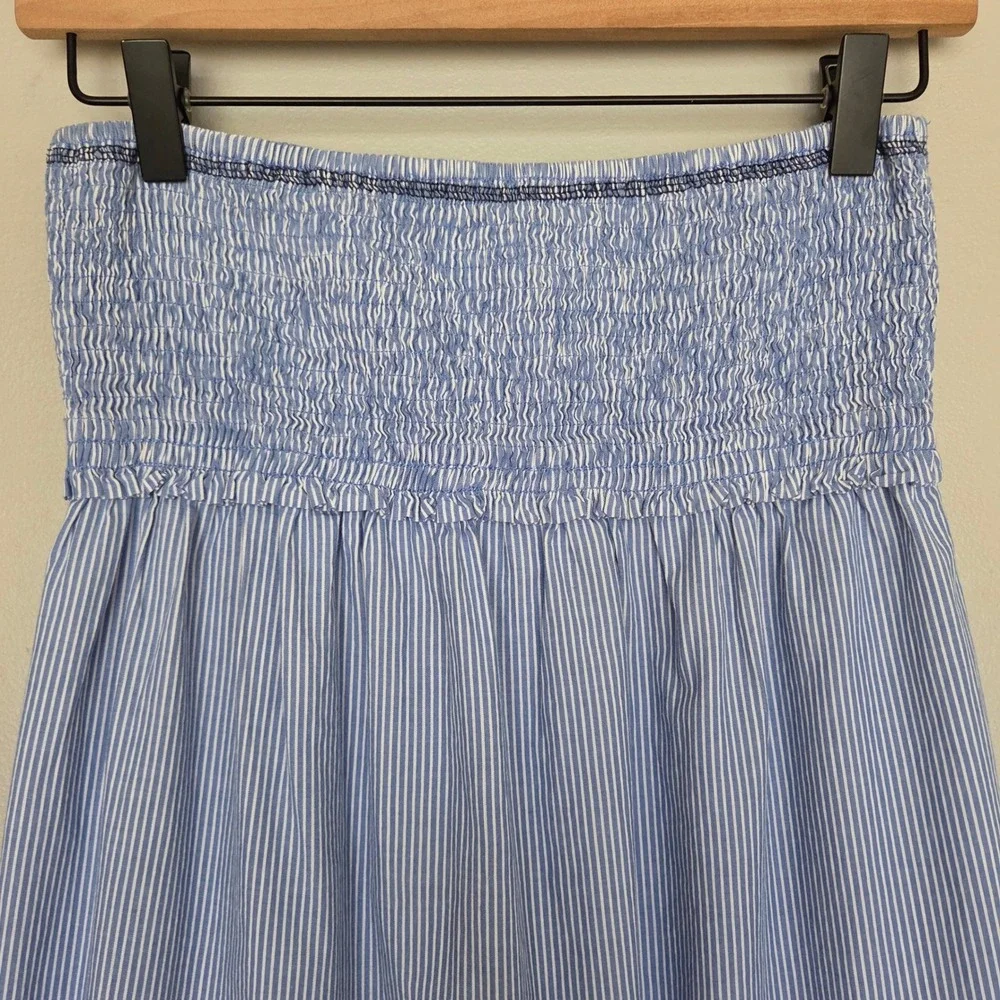 Mossimo Y2K Smocked Dress Size M Blue Striped Strapless Floral Cottagecore Rodeo
